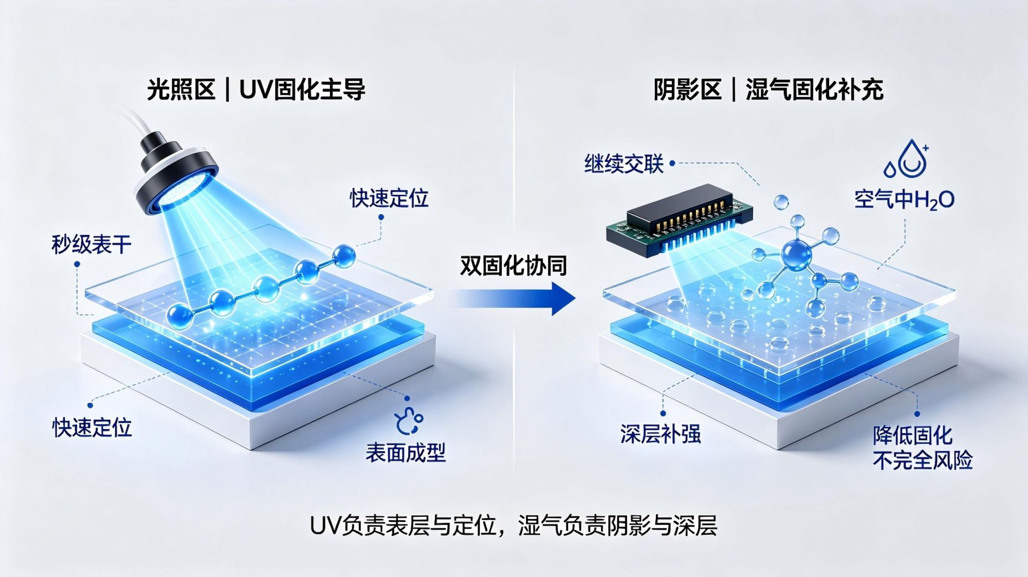 UV+湿气双固化胶：解决PCBA阴影区固化难题的三防涂层方案｜泰亚电子